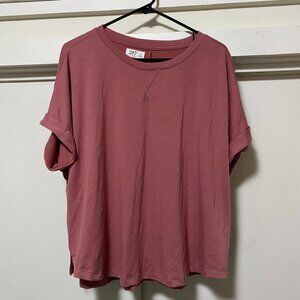 24/7 by Maurices, short cuffed sleeves, mauve tunic w/side slits, size 1X